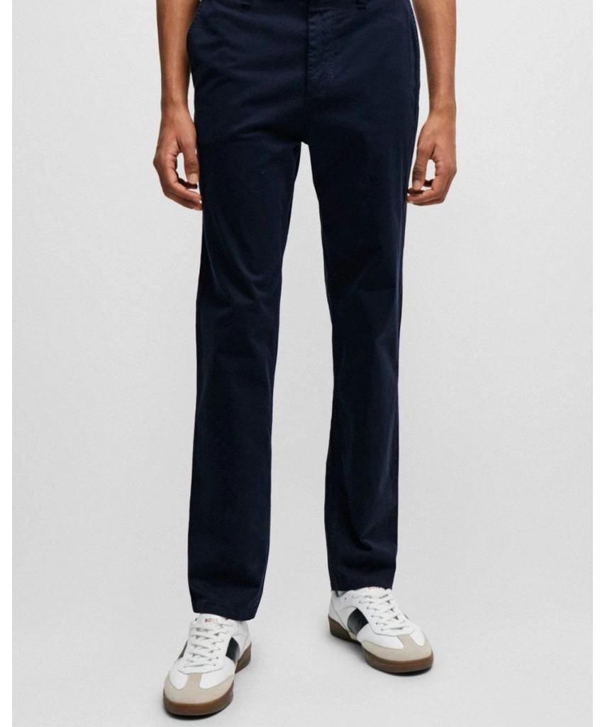 Hugo Boss Mens Tapered-Fit Chinos in Stretch-Cotton Satin NOS - Dark Blue - Size 34W/34L